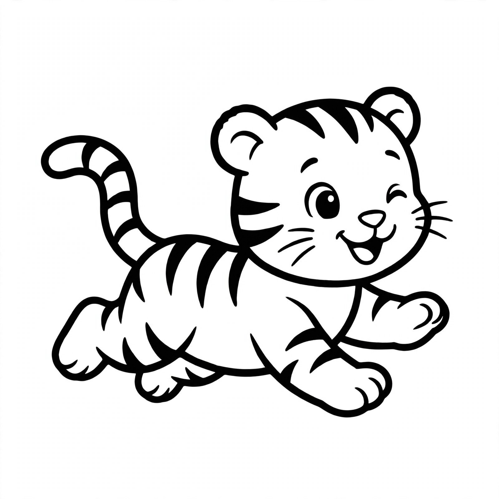Baby Tiger Running Drawing – Fun Online Coloring Page for Kids
