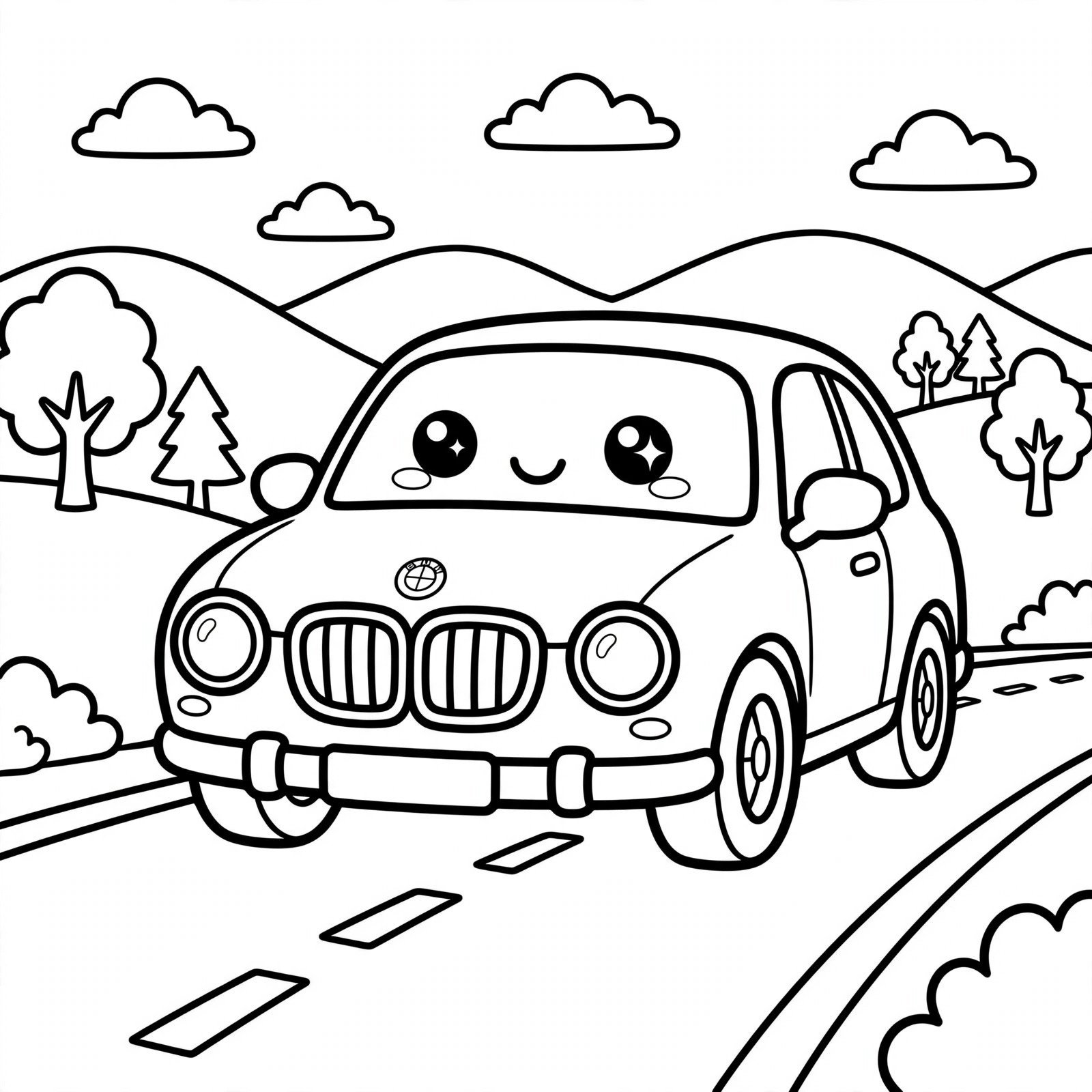 BMW Car on Highway Coloring Page – Free Online